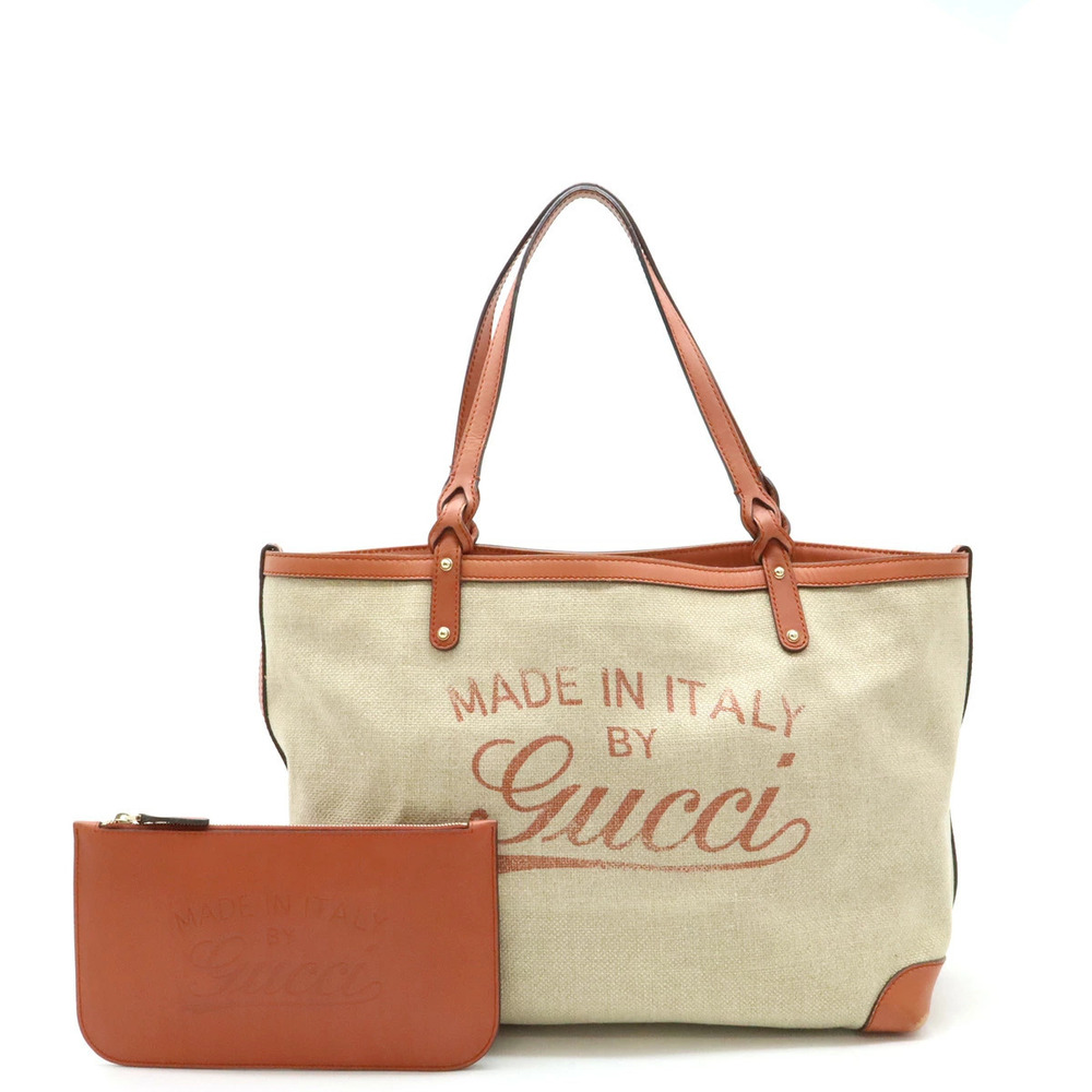 Gucci Craft Tote Bag Shoulder Leather Beige Cream Terracotta Pouch
